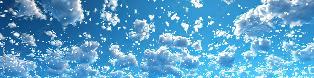 Poster mackerel sky: a sky filled with rows of small, white clouds - visualize a scene where a mackerel sky