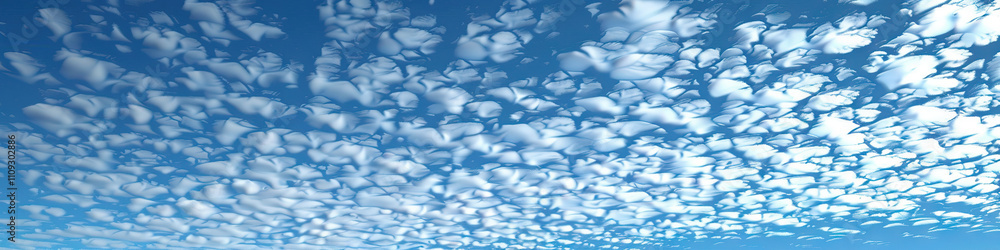 Poster mackerel sky: a sky filled with rows of small, white clouds - visualize a scene where a mackerel sky
