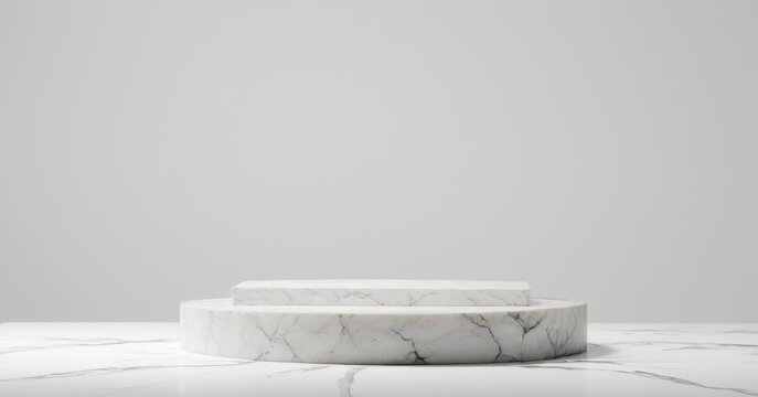 Minimalist Marble Podium: A sleek and modern marble podium, perfect for showcasing products, branding, or minimalist designs. Its elegant simplicity creates a sophisticated and luxurious backdrop. 