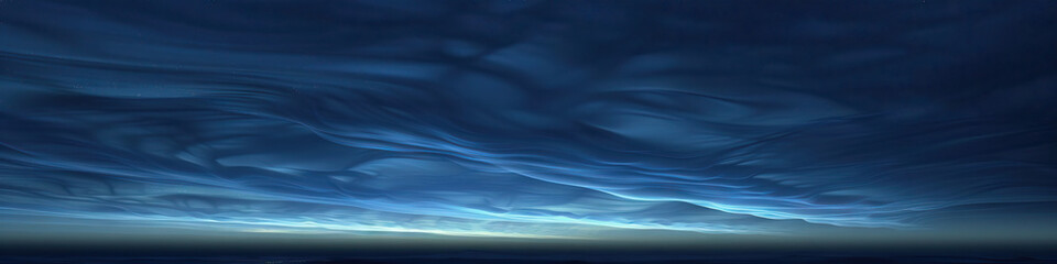 Noctilucent Clouds: Shimmering Clouds That Glow at Night - Visualize a scene where noctilucent clouds shimmer in the night sky, their ethereal glow creating a mesmerizing and otherworldly display