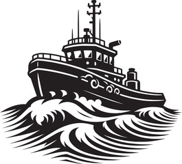 Obraz premium Tug boat ship silhouette vector illustration isolated on a white background