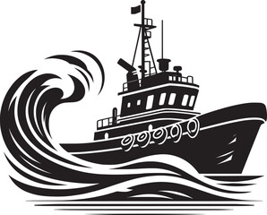 Tug boat ship silhouette vector illustration isolated on a white background