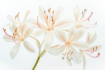 Fototapeta premium Crinum moorei blooms Natal Lily White Lily set against a white backdrop