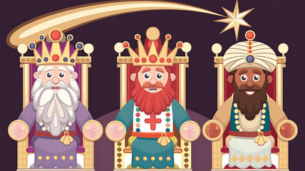 Naklejka premium New flat illustration of three wise man and a shining star on blue background concept of Epiphany