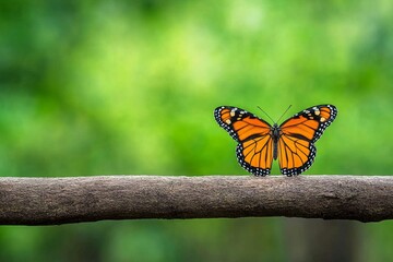 Naklejka premium A butterfly emerging from its chrysalis on a quiet branch, symbolizing transformation and renewal