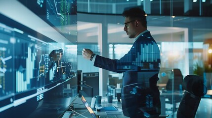 Business consultant businessman helping a company restructure its operations with detailed operational charts and restructuring plans in a hightech office