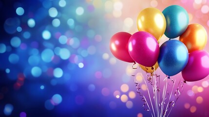 Colorful New Year banner with balloons and sparkling text Happy New Year