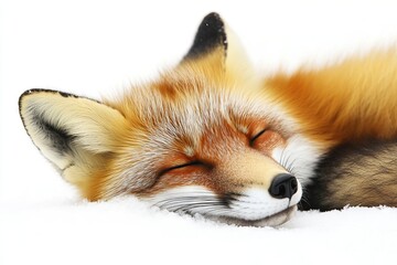 Obraz premium Adorable Sleeping Fox in the Snow. AI generated illustration