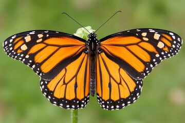 A close-up of a monarch butterfly perched on a sunflower, its vibrant orange and black wings glowing in the sunlight