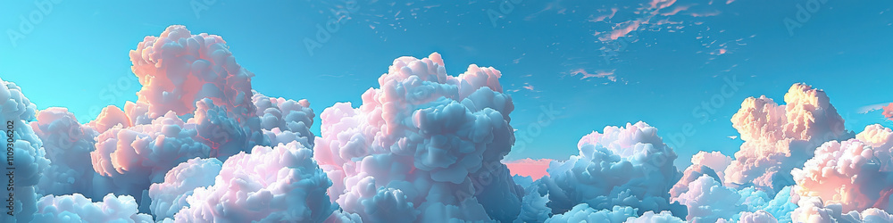 Poster cumulus clouds: puffy white clouds floating in the sky - visualize a scene where cumulus clouds fill