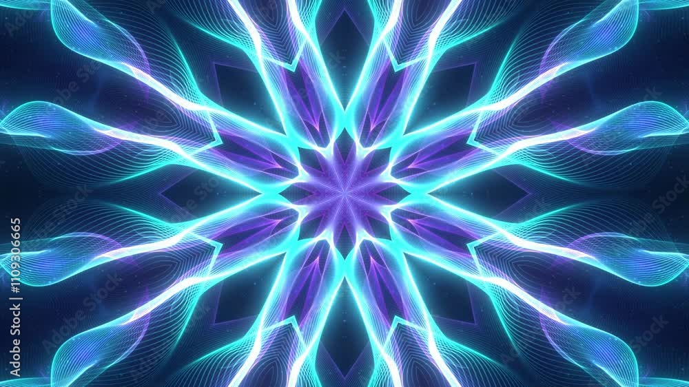 Sticker abstract glowing kaleidoscopic background with psychedelic motion