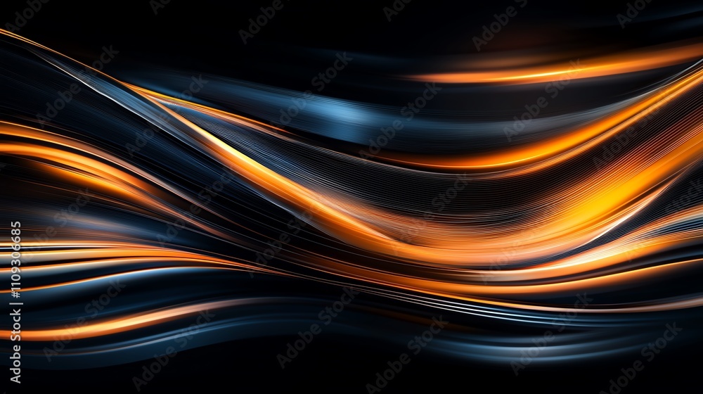 Poster a dynamic abstract background featuring flowing waves of orange and blue, perfect for use in modern 