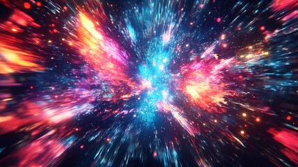 Fototapeta premium Dynamic New Year banner with digital effects and energetic text Happy New Year