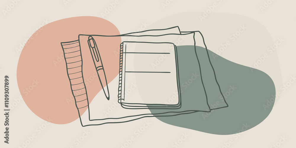 Aufkleber Clarity in Simplicity An aerial view of a minimalist workspace featuring only a fountain pen an empty notepad and a small stack of inspiration quotes printed on thick paper. There