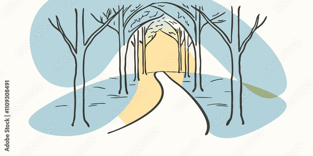 Poster Endless Journey The path continues into the distance where it gently curves and disappears a the shadows of the trees inviting the viewer to imagine the peaceful journey that lies