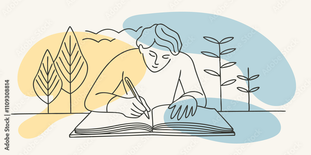 Poster Focused Writer The individual is deeply engaged with their journal a pen poised in hand. They lean slightly forward brows furrowed in concentration as they craft their affirmations