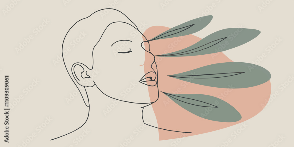 Aufkleber Gentle Breath One illustration shows the person with their eyes closed lips slightly parted and a soft peaceful expression on their face. You can see gentle lines indicating the