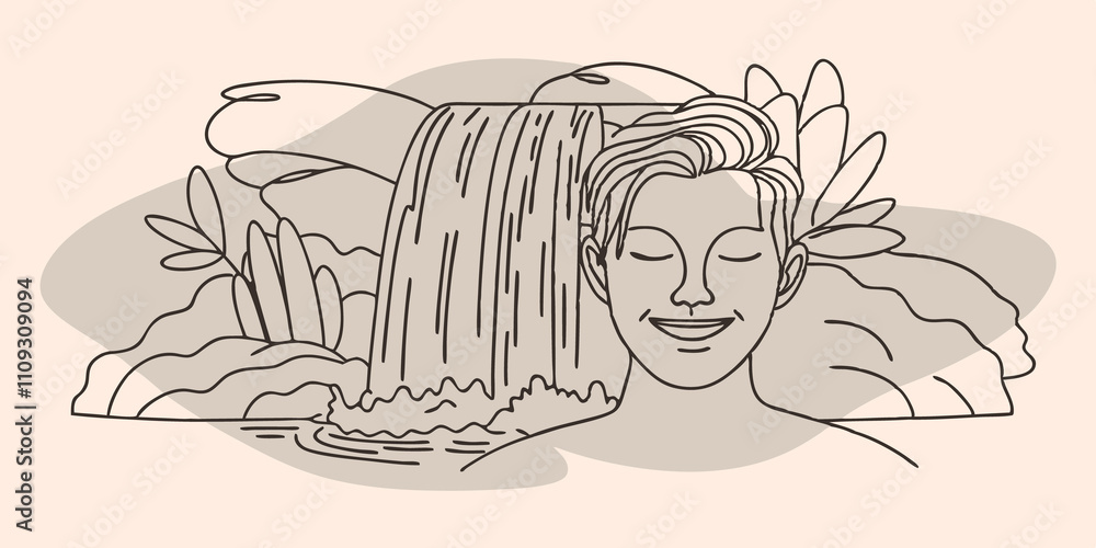 Poster gentle connection a twopart illustration showing a closeup of a persons peaceful face transitioning 