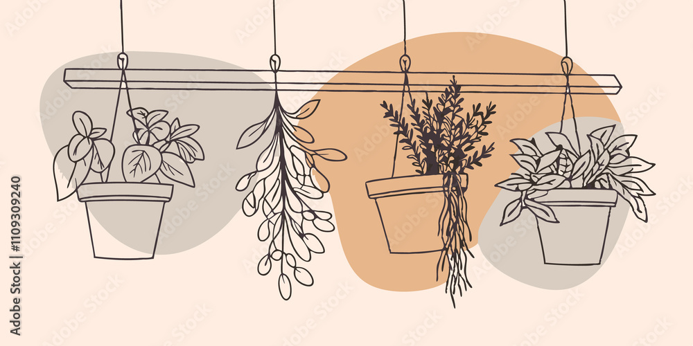 Poster hanging herb garden above head an array of herbs is suspended in small pots from the greenhouse raft