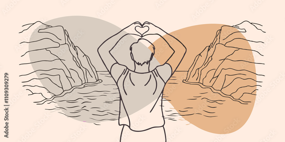 Poster Heart Or A person stands tall with arms extended behind them performing a heartopening stretch while gazing at the horizon. The cliffs are rugged and the waves create a lively