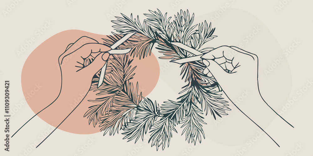 Poster layering greenery using fresh pine branches the person begins to layer them around the wreath creati