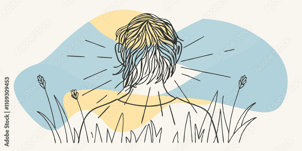 Aufkleber listening heart standing with their back to the viewer the person gazes into the heart of the forest