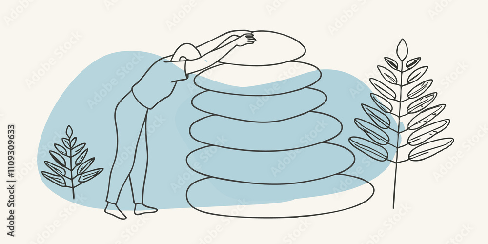Poster mindful movement with a look of concentration the person reaches for a second stone ensuring it fits