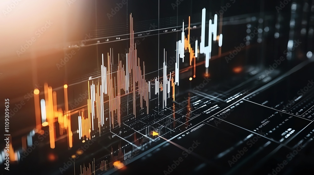 Poster a dynamic stock market chart displaying fluctuating data. the image captures trends in finance, show