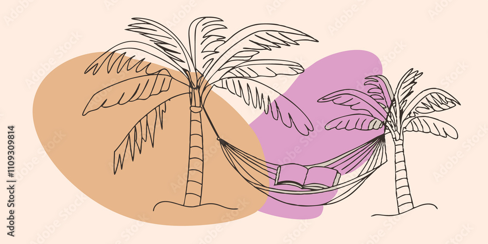 Aufkleber Natural Shade Spot Visualize an area within the cove where a large palm tree leans over the sandy beach offering shade to those seeking a break from the sun. A hammock is strung