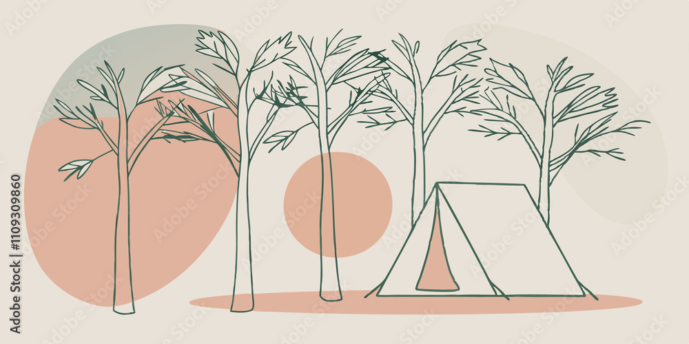 Aufkleber Natural Surroundings Silhouettes of tall leafy trees frame the campsite their branches swaying softly in the night breeze. The gentle rustle of leaves and distant sounds of nature