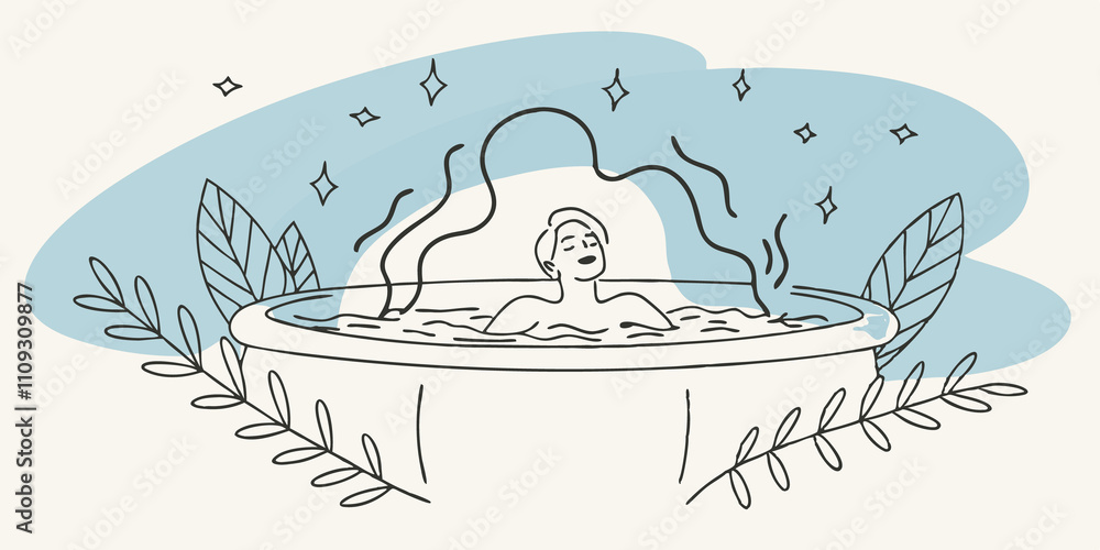Aufkleber natural surroundings the view captures a person lying back in a hot spring surrounded by lush greene