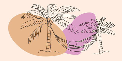 Natural Shade Spot Visualize an area within the cove where a large palm tree leans over the sandy beach offering shade to those seeking a break from the sun. A hammock is strung