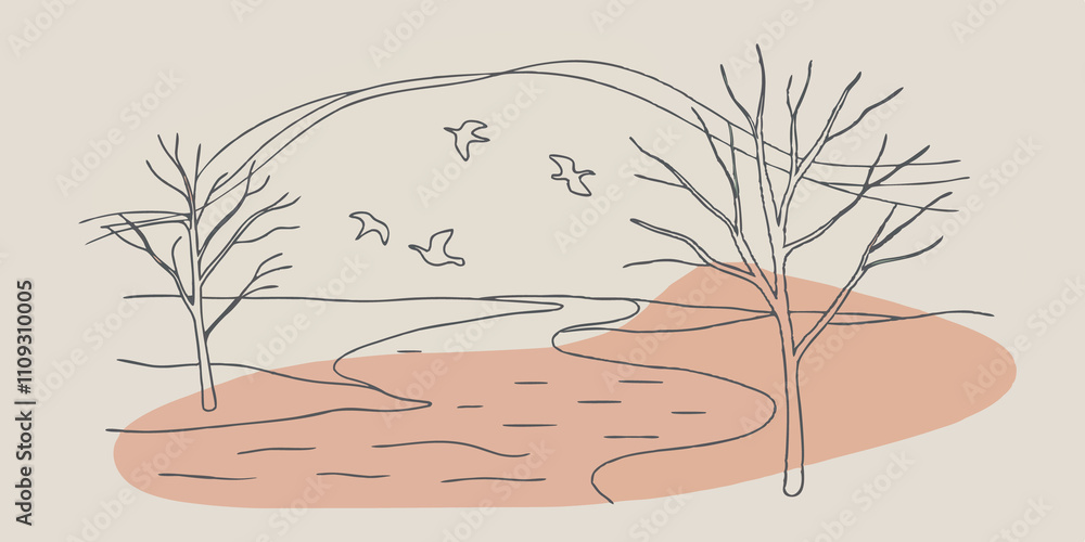 Poster natures chorus nearby a of cheerful birds flit from branch to branch chirping merrily. their melodic