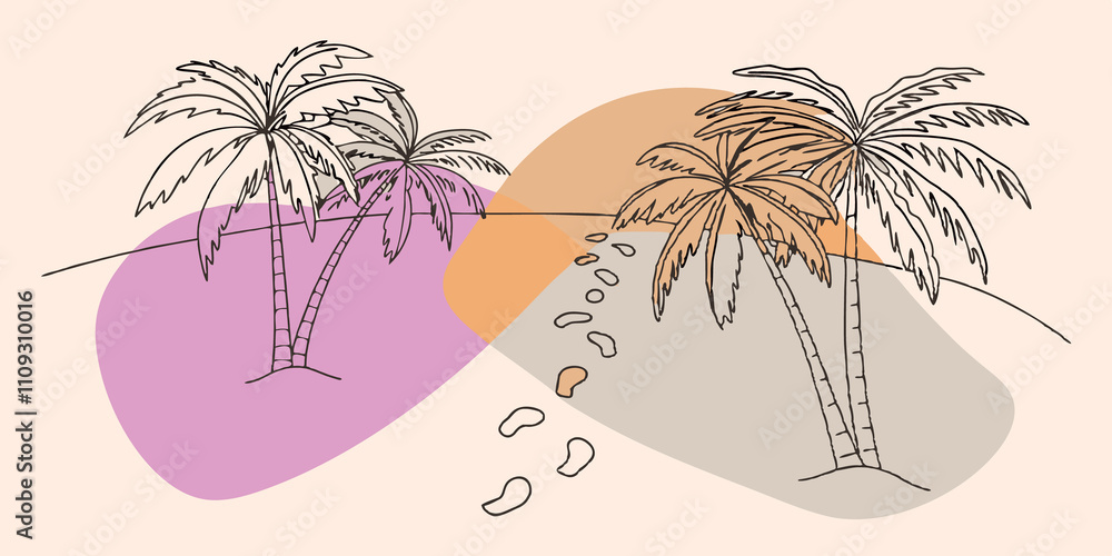 Poster natures calm show a lush green dune settling against a pristine beach with a single line of footprin