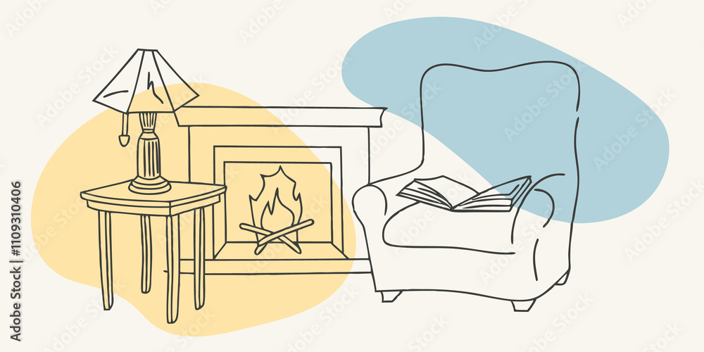Poster nostalgic comfort a vintagestyle lamp sits on a small table next to an easy chair. the warm light fi