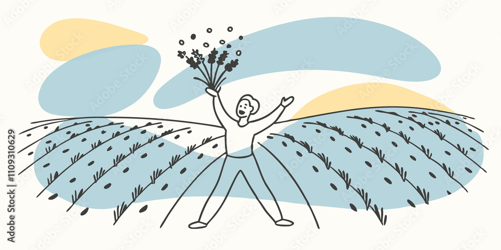 Poster playful harvest a person dances joyfully between rows of lavender their laughter mingling with the g
