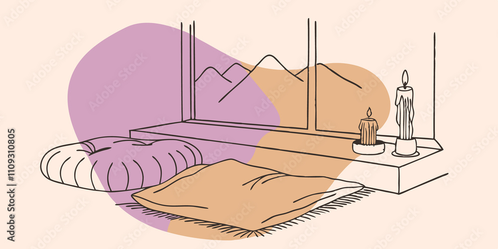 Poster quiet meditation corner a small corner is set aside for reflection and meditation featuring a comfor