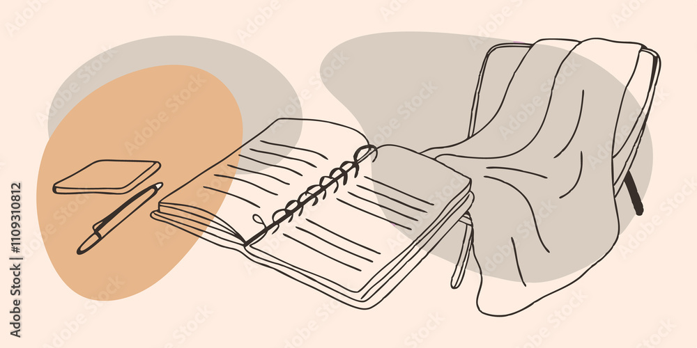 Poster quiet reflection a minimal desk arrangement with a pen lying next to an open notebook where only one