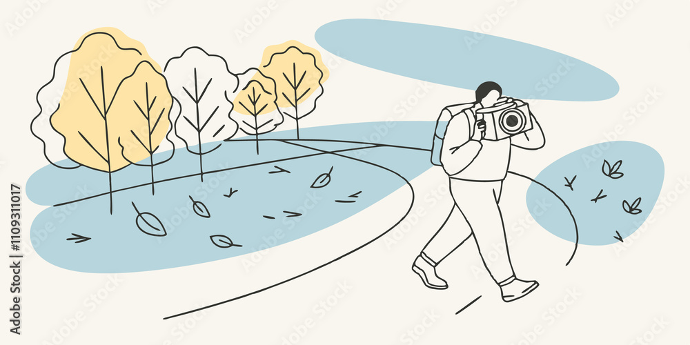 Poster reflective walk a solitary figure walks along a winding path covered with fallen autumn leaves an an