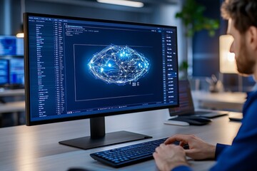 Naklejka premium A dynamic stock trading desk with multiple monitors displaying graphs, charts, and real-time market data