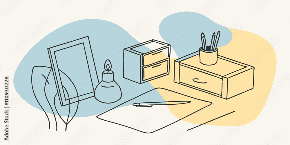 Poster scented writing retreat a person sits at a wooden desk with a notepad and pen writing or journaling.