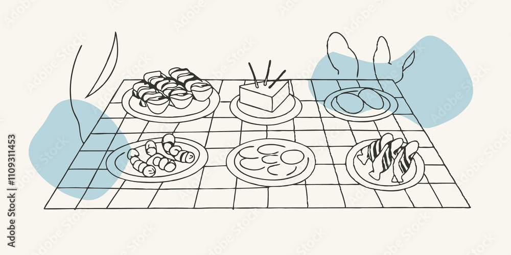 Poster sharing a meal a picnic table adorned with a checkered cloth where everyone gathers to share the pre