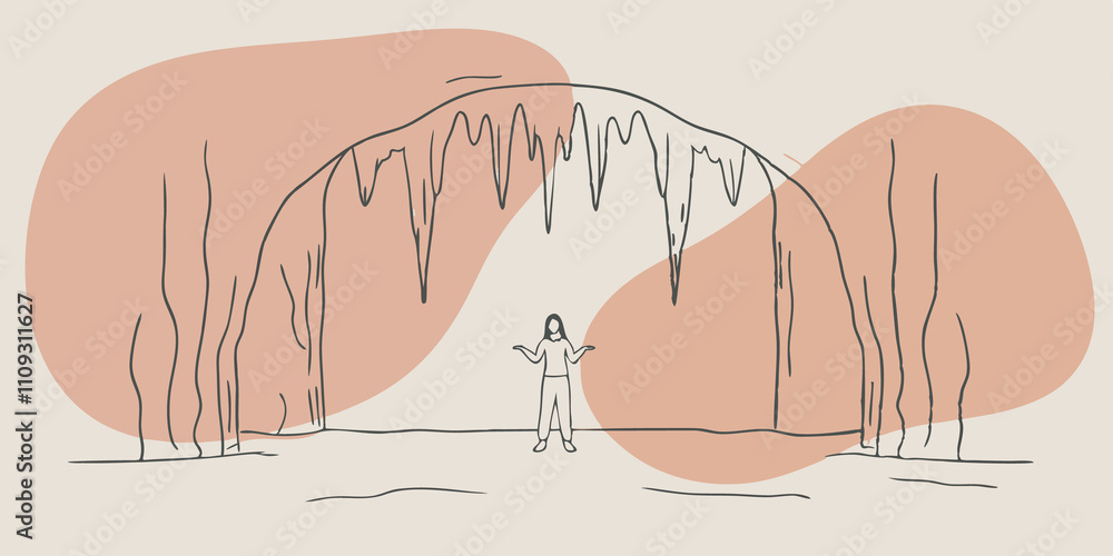 Poster stalactite and stalagmite the person stands in awe before a striking formation of stalactites hangin