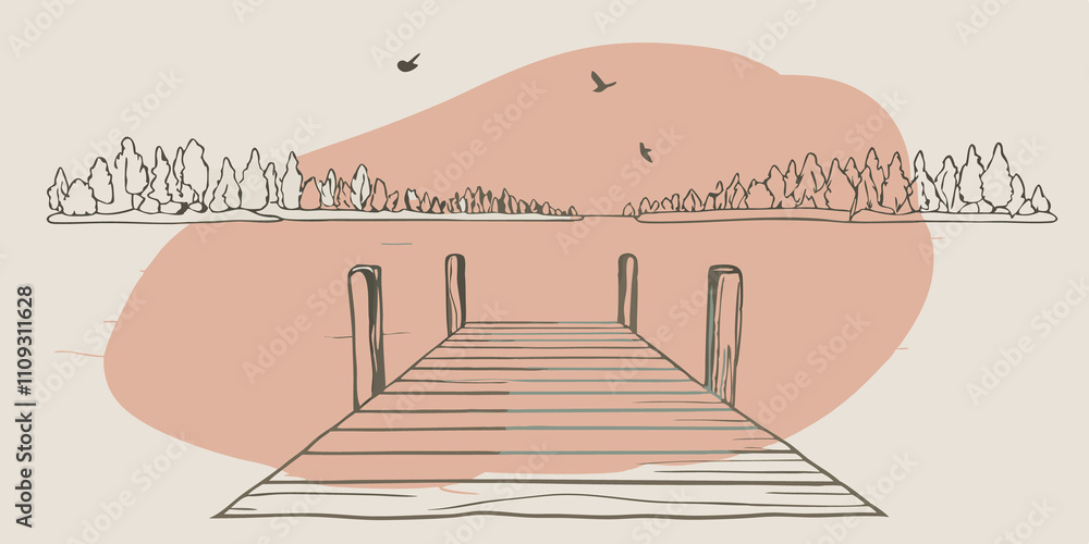 Poster Soft Sounds A lone bird flits from post to post its soft chirping echoing in the stillness. The gentle lapping of water against the dock creates a soothing rhythm a natural melody