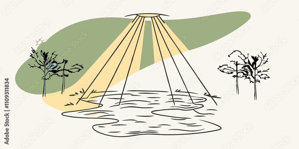 Poster Sunlight Dappled Visualize beams of sunlight filtering through the canopy above casting playful shadows on the stream and illuminating patches of water. The light creates a