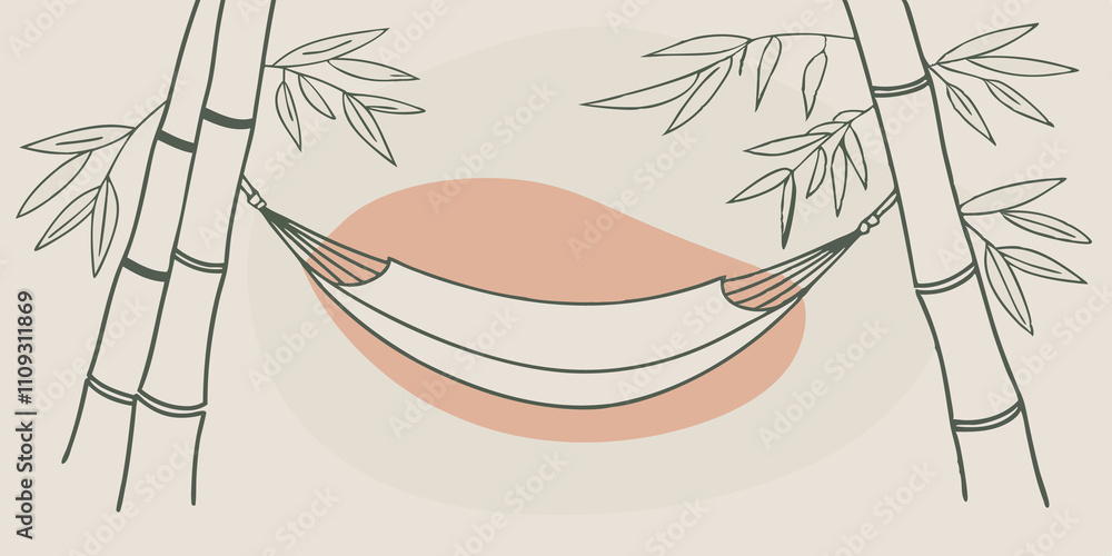 Poster sunset bliss a hammock suspended between bamboo stalks during sunset with warm golden light streamin