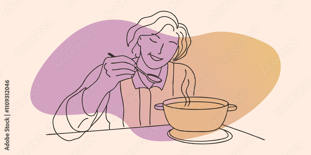 Aufkleber Tasting and Seasoning Holding a s the cook tastes the simmering dish thoughtfully adding a pinch of salt and a squeeze of lemon juice. Their facial expression shows joy in