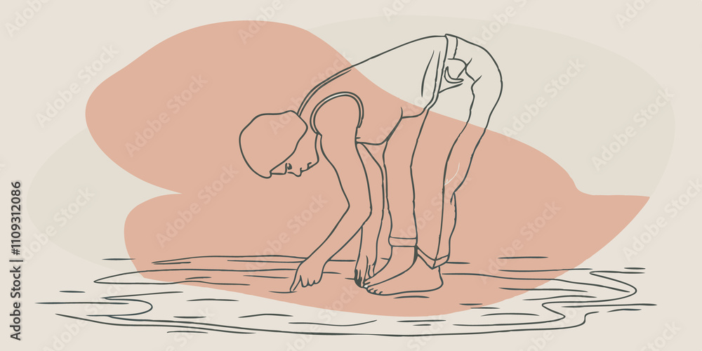 Aufkleber The Art of Stillness A side view of a figure bending over deeply immersed in creating a delicate lacelike pattern in the sand. Gentle breezes shape the strands of their hair