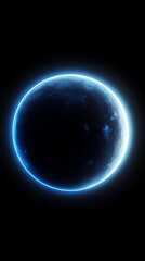 Obraz premium Mobile phone wallpaper: glowing blue planet in space, simple black background, minimalist