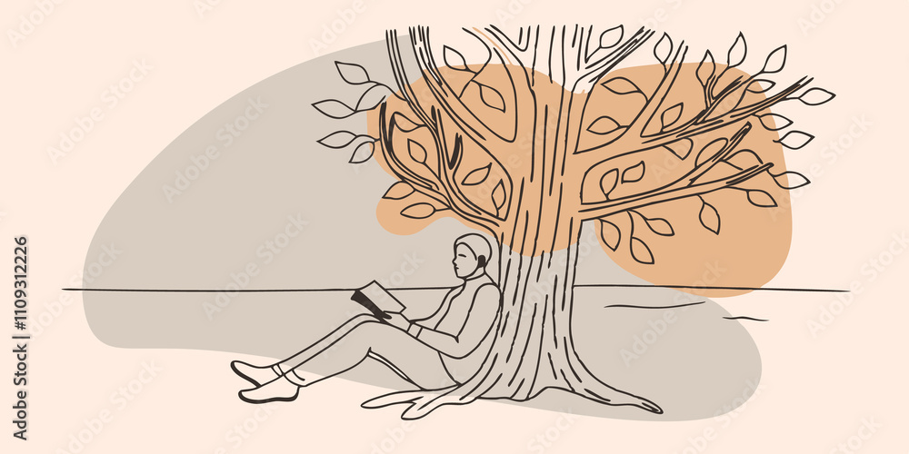 Fototapete thoughtful solitude a figure leans back against a large tree trunk their journal open on their knees